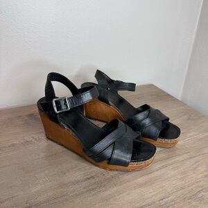 Frye Wedge Sandals Ankle and Crossover Straps Black